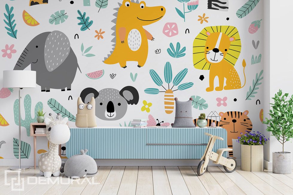 Les animaux invitent à jouer Papier peint pour la chambre d'enfant Papiers peints Demural