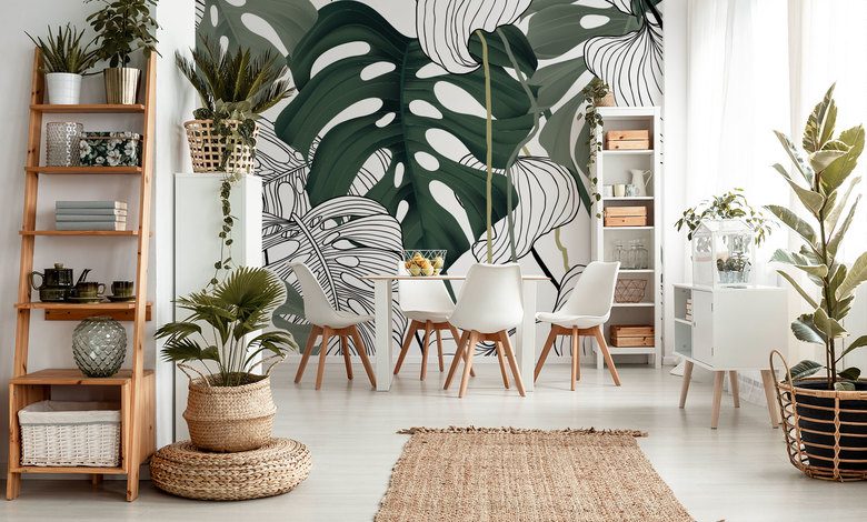 le charme du monstera graphique papier peint pour le salon papiers peints demural