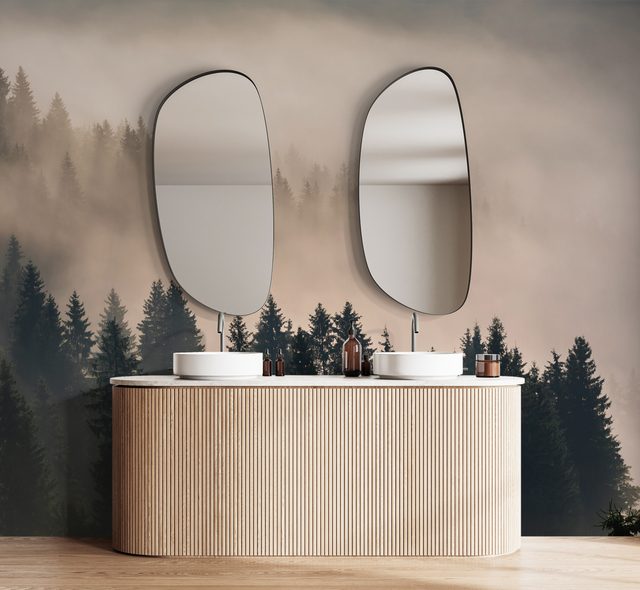 volons avec le brouillard au dessus des montagnes papier peint pour la salle de bain papiers peints demural