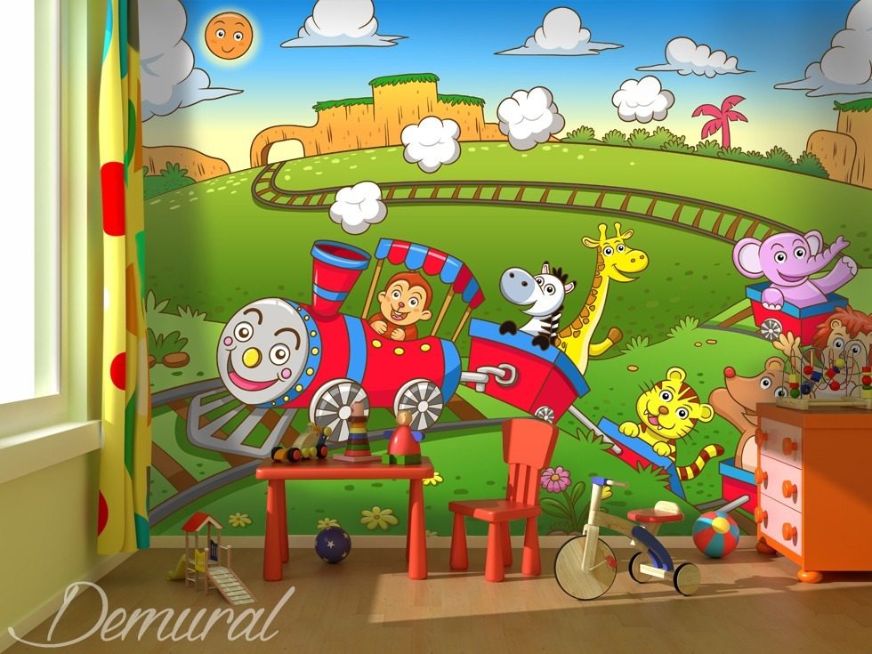 Locomotive t'invite dans le monde des aventures Papier peint pour la chambre d'enfant Papiers peints Demural