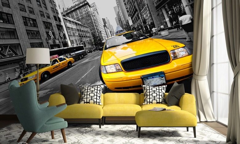 en taxi jaune a travers new york vehicules papiers peints papiers peints demural